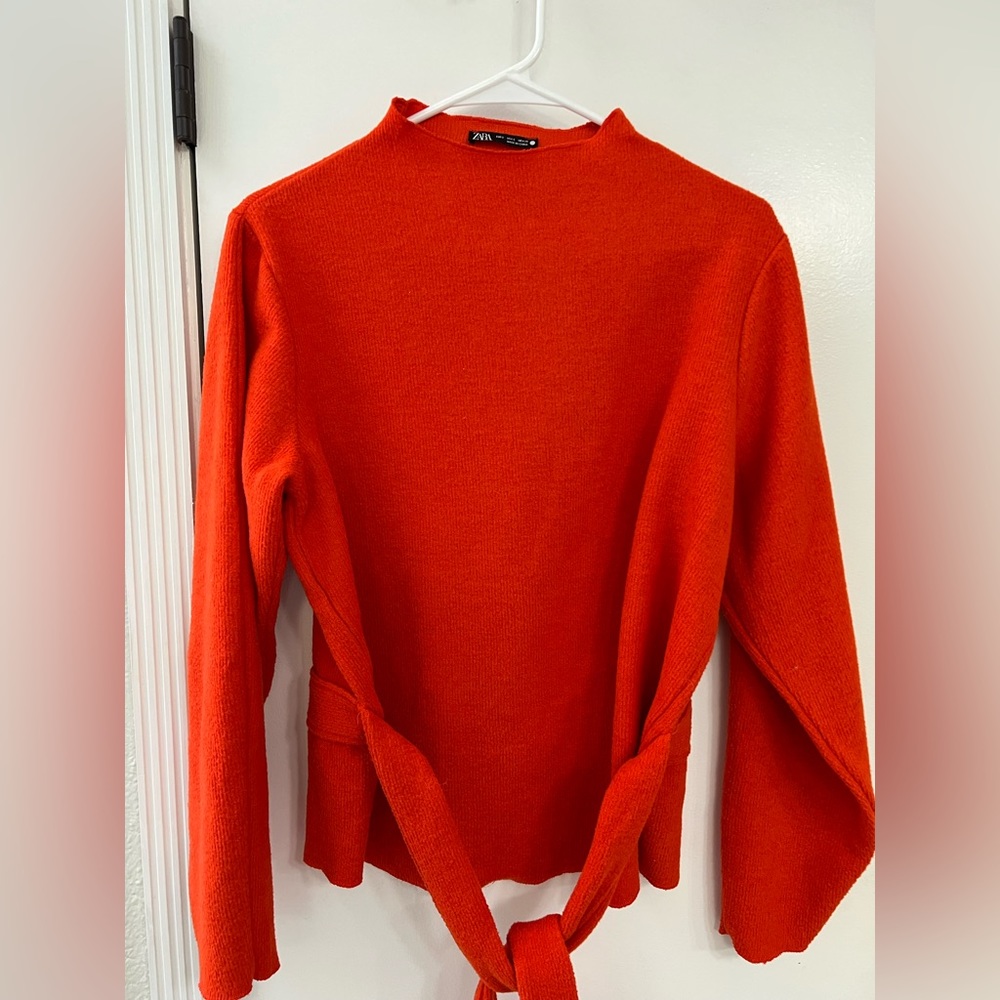 ZARA tie orange sweater